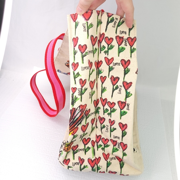 BRIGHTON Love Tweet Canvas Large Tote Bag Birds Hearts Butterflys Shoulder Carry - Picture 7 of 12